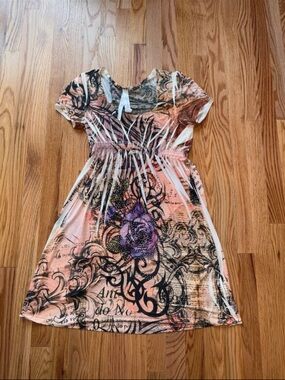 Cristinalove Peach-Purple Graphic Empire-Waist Kids Dress